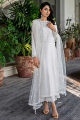White Embroidered Silk Salwar Kameez (3-Piece) - Image 3