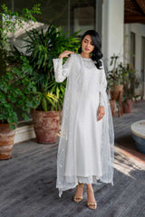 White Embroidered Silk Salwar Kameez (3-Piece) - Image 5