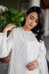 White Embroidered Silk Salwar Kameez (3-Piece) - Image 2