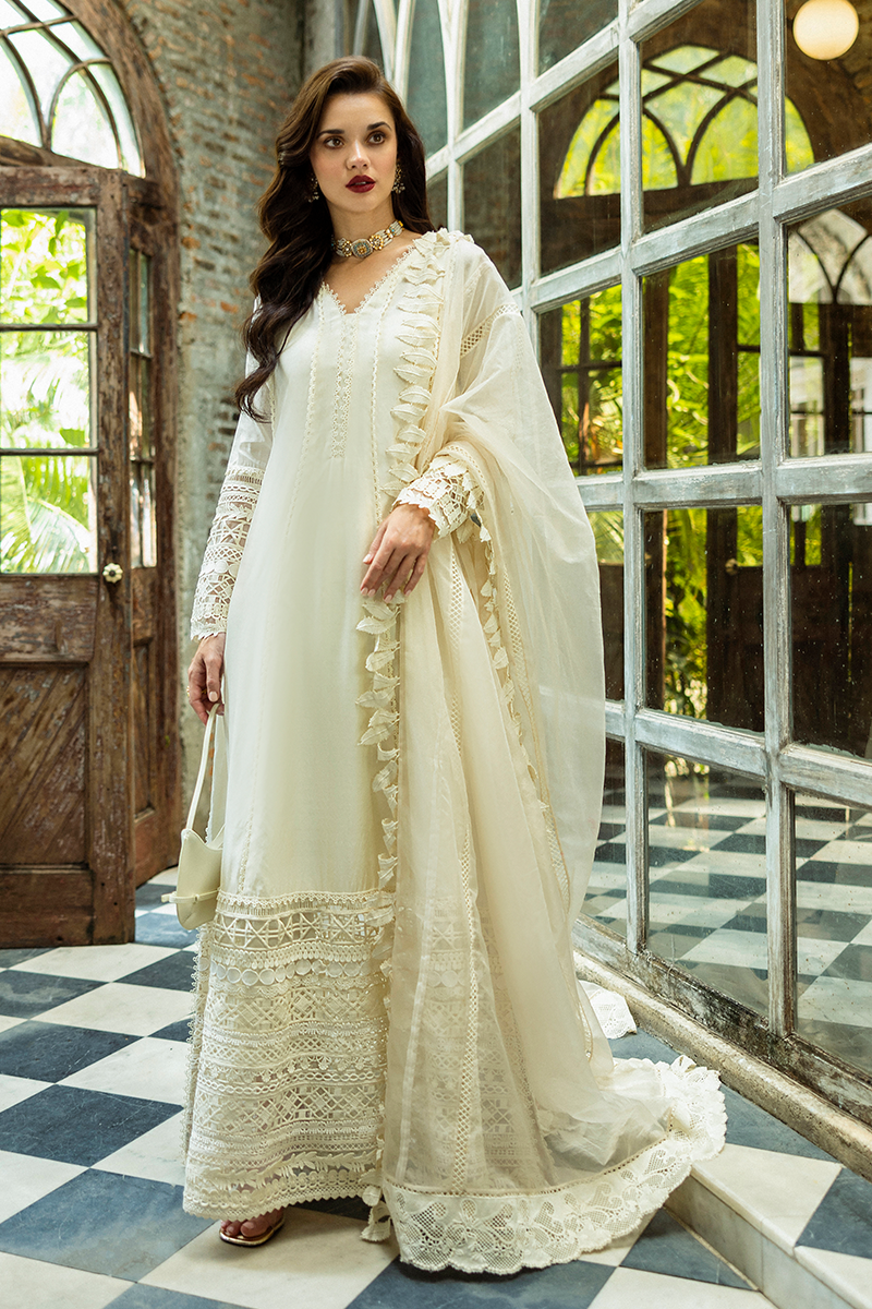 Pakistani White Lacework Pure Spench Silk Salwar Kameez (3-Piece) - Image 1