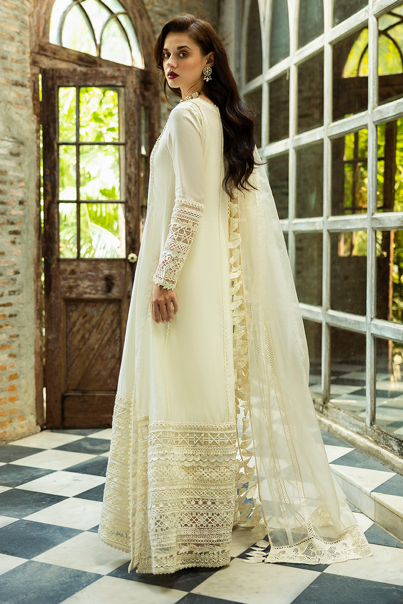 Pakistani White Lacework Pure Spench Silk Salwar Kameez (3-Piece) - Image 10