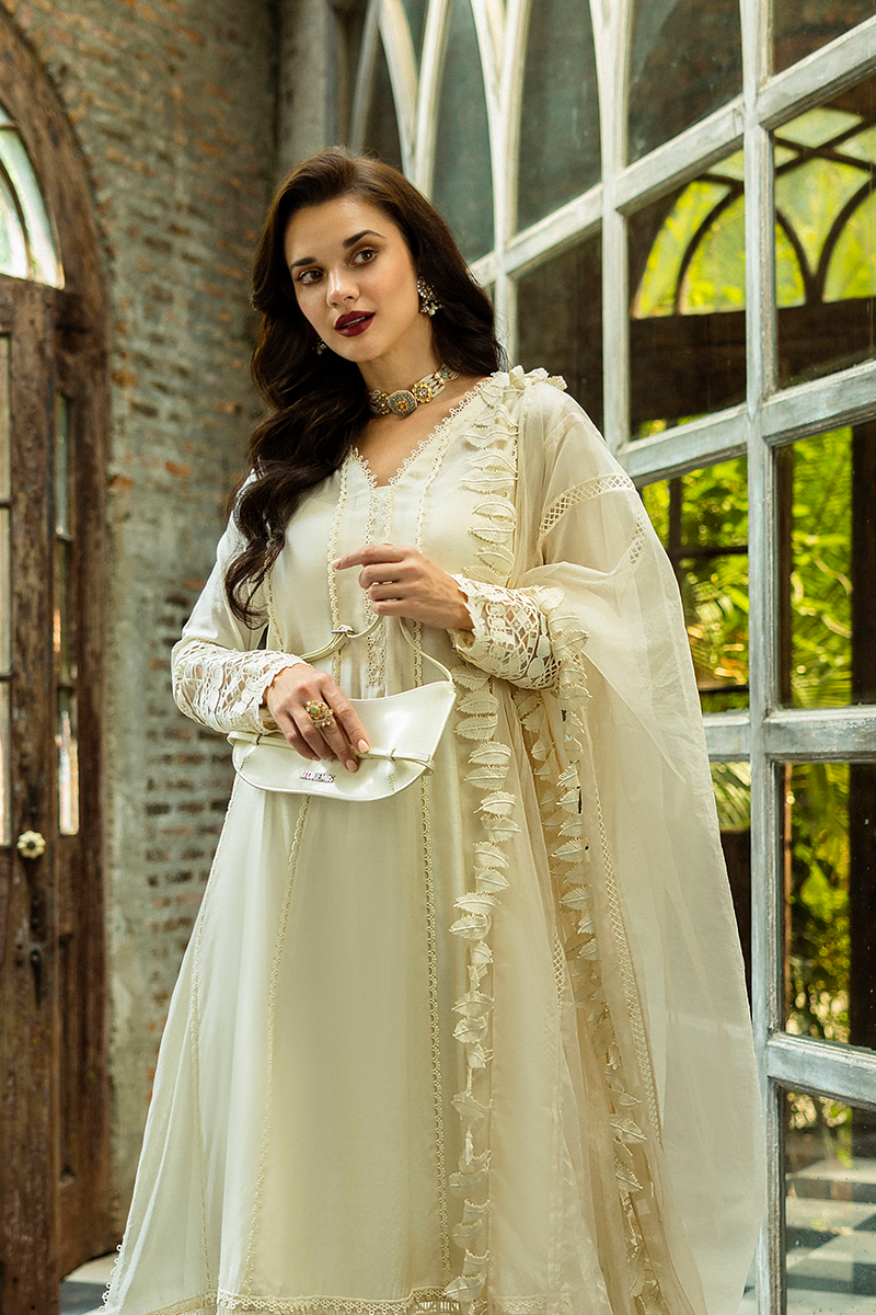 Pakistani White Lacework Pure Spench Silk Salwar Kameez (3-Piece) - Image 11
