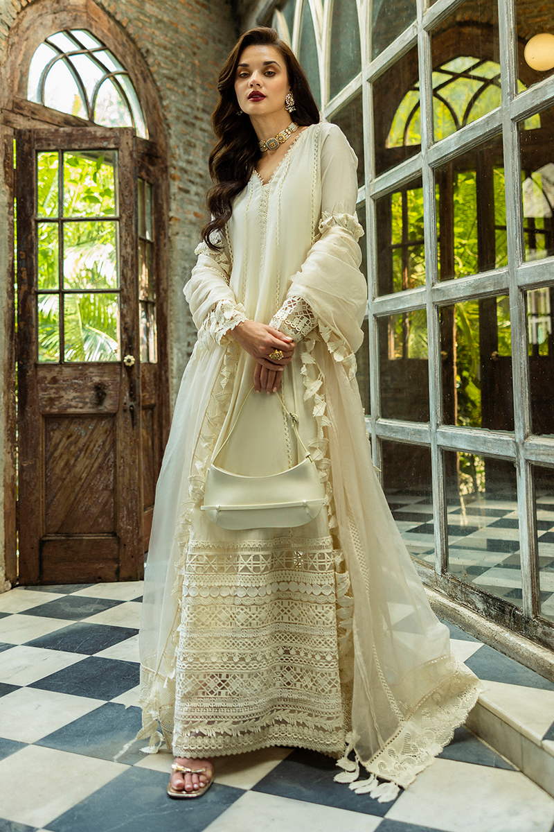 Pakistani White Lacework Pure Spench Silk Salwar Kameez (3-Piece) - Image 12