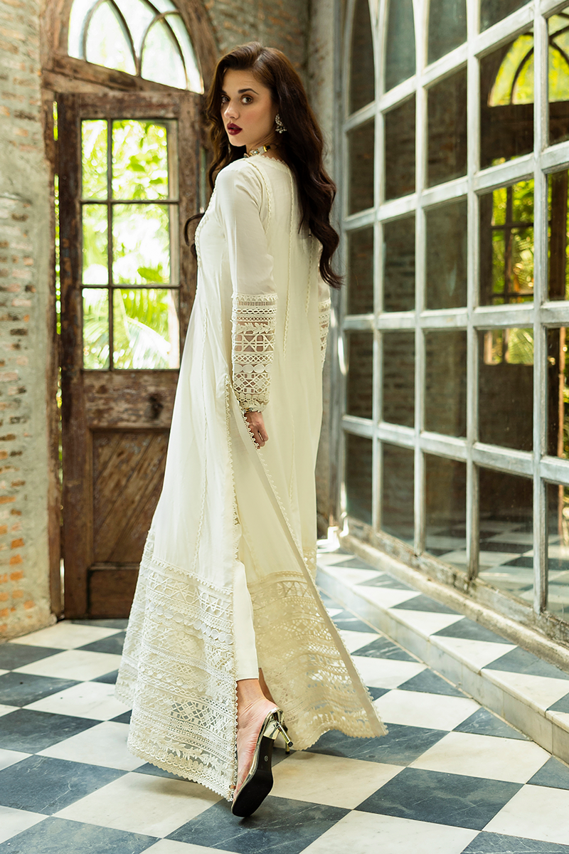 Pakistani White Lacework Pure Spench Silk Salwar Kameez (3-Piece) - Image 13