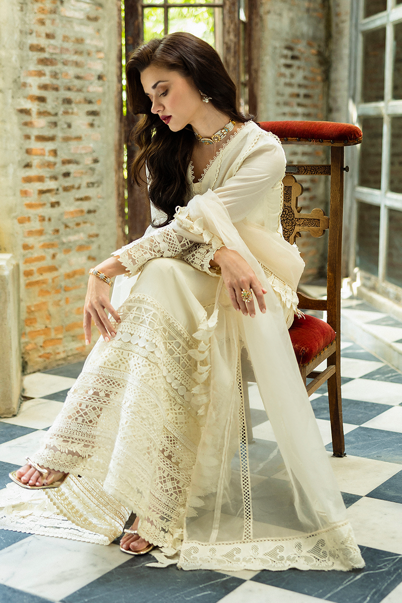 Pakistani White Lacework Pure Spench Silk Salwar Kameez (3-Piece) - Image 15