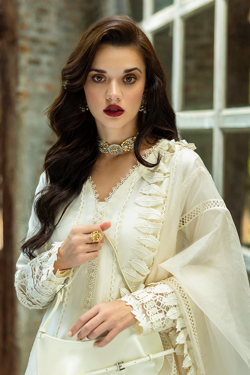 Pakistani White Lacework Pure Spench Silk Salwar Kameez (3-Piece) - Image 17