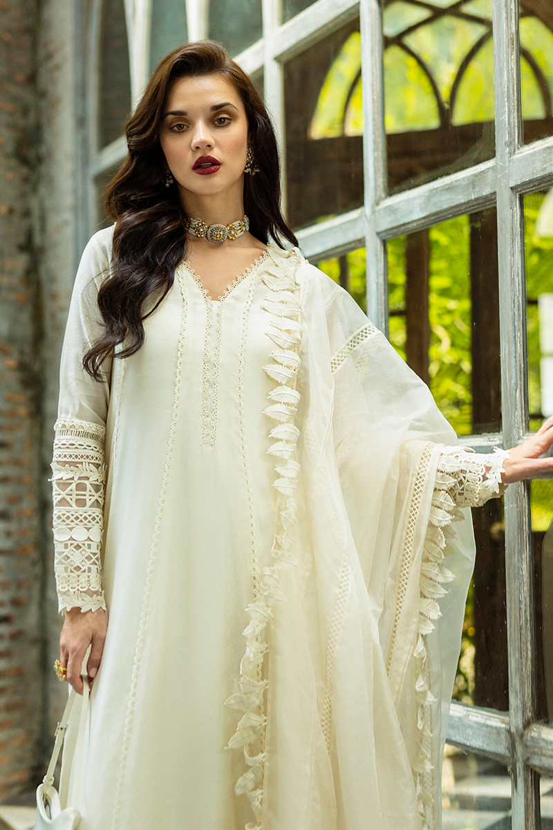 Pakistani White Lacework Pure Spench Silk Salwar Kameez (3-Piece) - Image 2