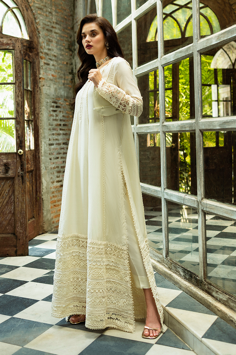 Pakistani White Lacework Pure Spench Silk Salwar Kameez (3-Piece) - Image 3