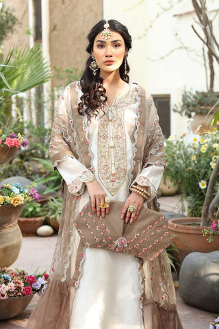 Pakistani White Zardozi Tissue Silk Salwar Kameez (3-Piece) - Image 3