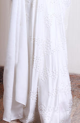 White Pearl & Crystal Mesh Saree (2-Piece) - Image 5