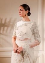 Pakistani White Embellished Korean Rawsilk & Net Saree (2-Piece) - Image 3