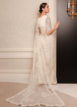Pakistani White Embellished Korean Rawsilk & Net Saree (2-Piece) - Image 4