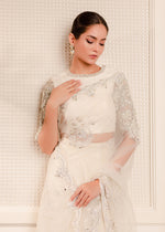 Pakistani White Embellished Korean Rawsilk & Net Saree (2-Piece) - Image 6