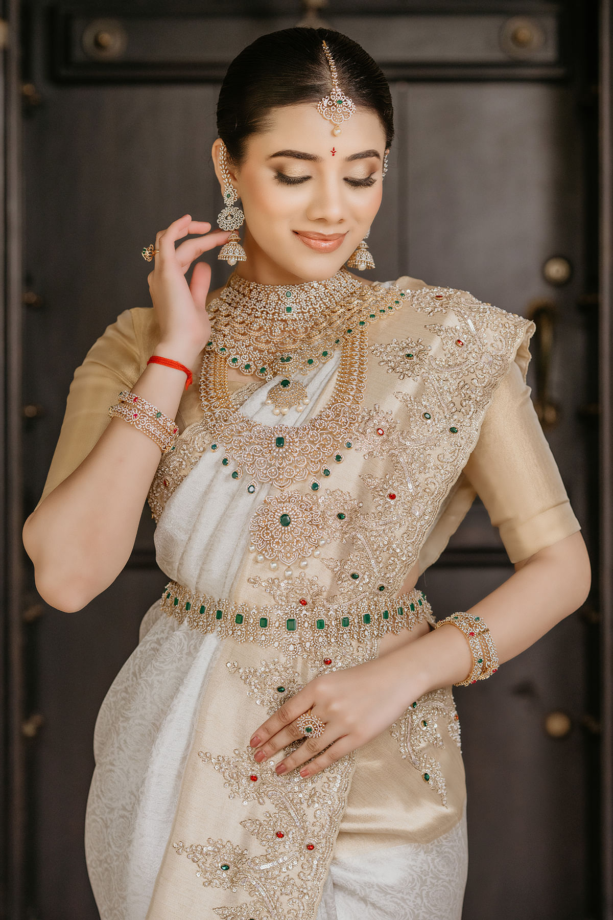 Indian White Zardozi Tissue Saree (2-Piece) - Image 2