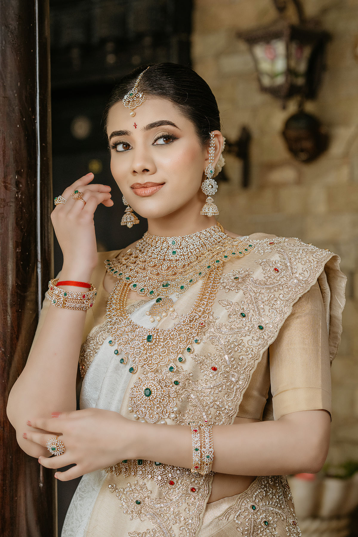 Indian White Zardozi Tissue Saree (2-Piece) - Image 4