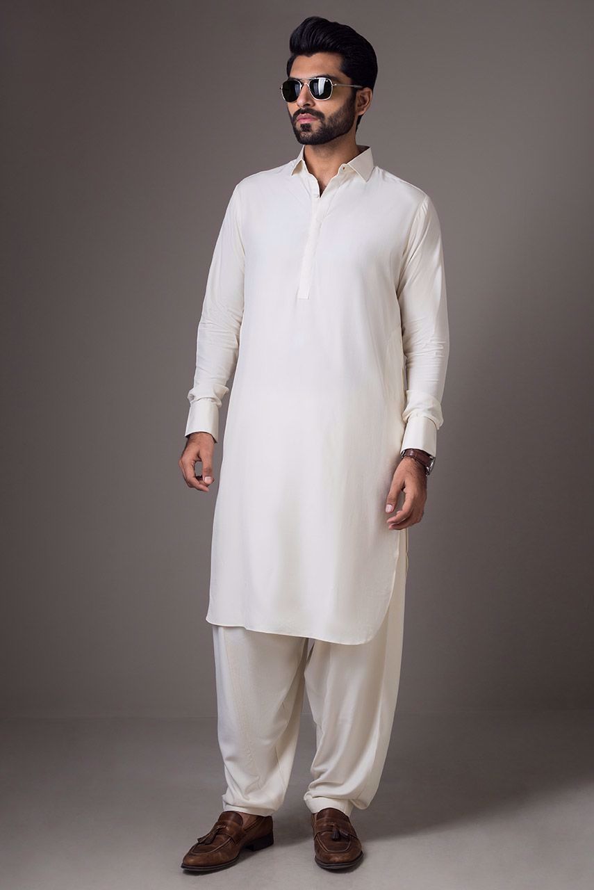 White Boski Kurta Shalwar (2-Piece) - Image 1