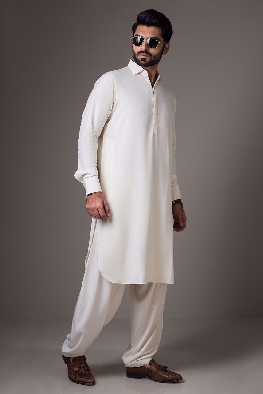 White Boski Kurta Shalwar (2-Piece) - Image 2