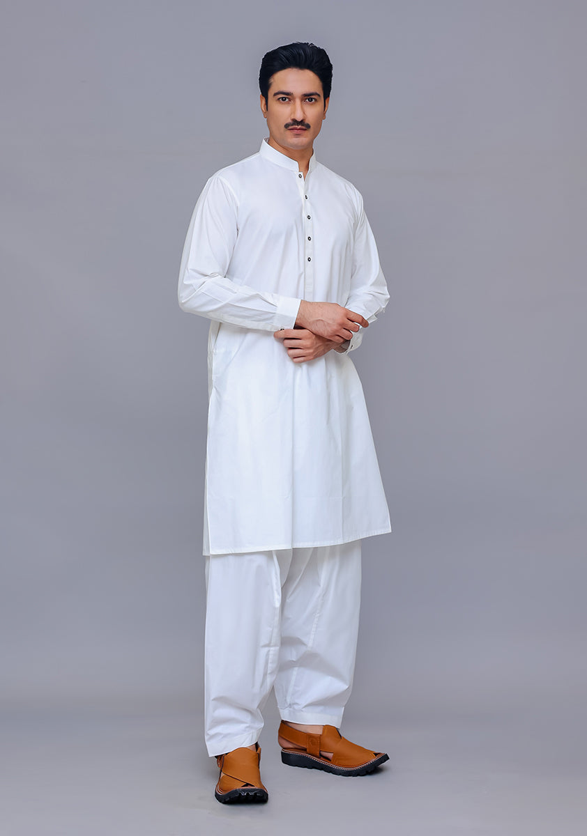 Bright White Cotton Shalwar Kameez (2-Piece) - Image 1