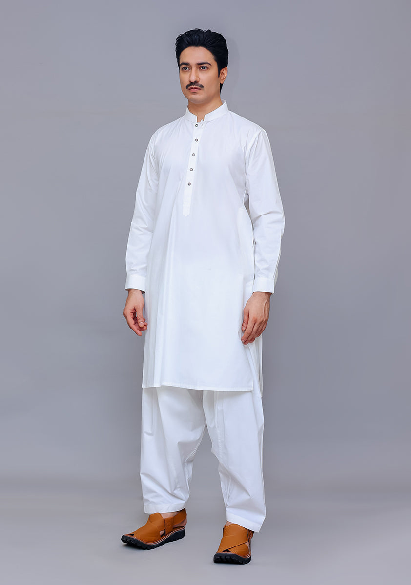 Bright White Cotton Shalwar Kameez (2-Piece) - Image 2