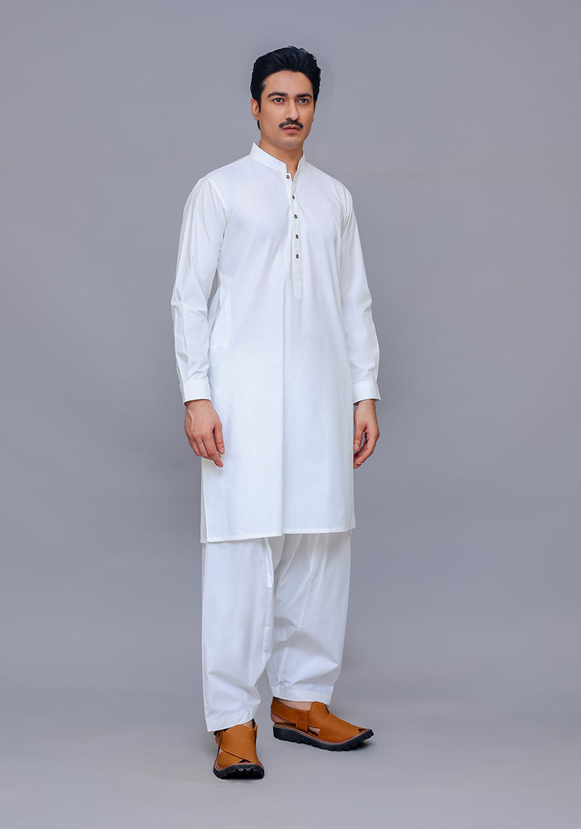 Bright White Cotton Shalwar Kameez (2-Piece) - Image 3