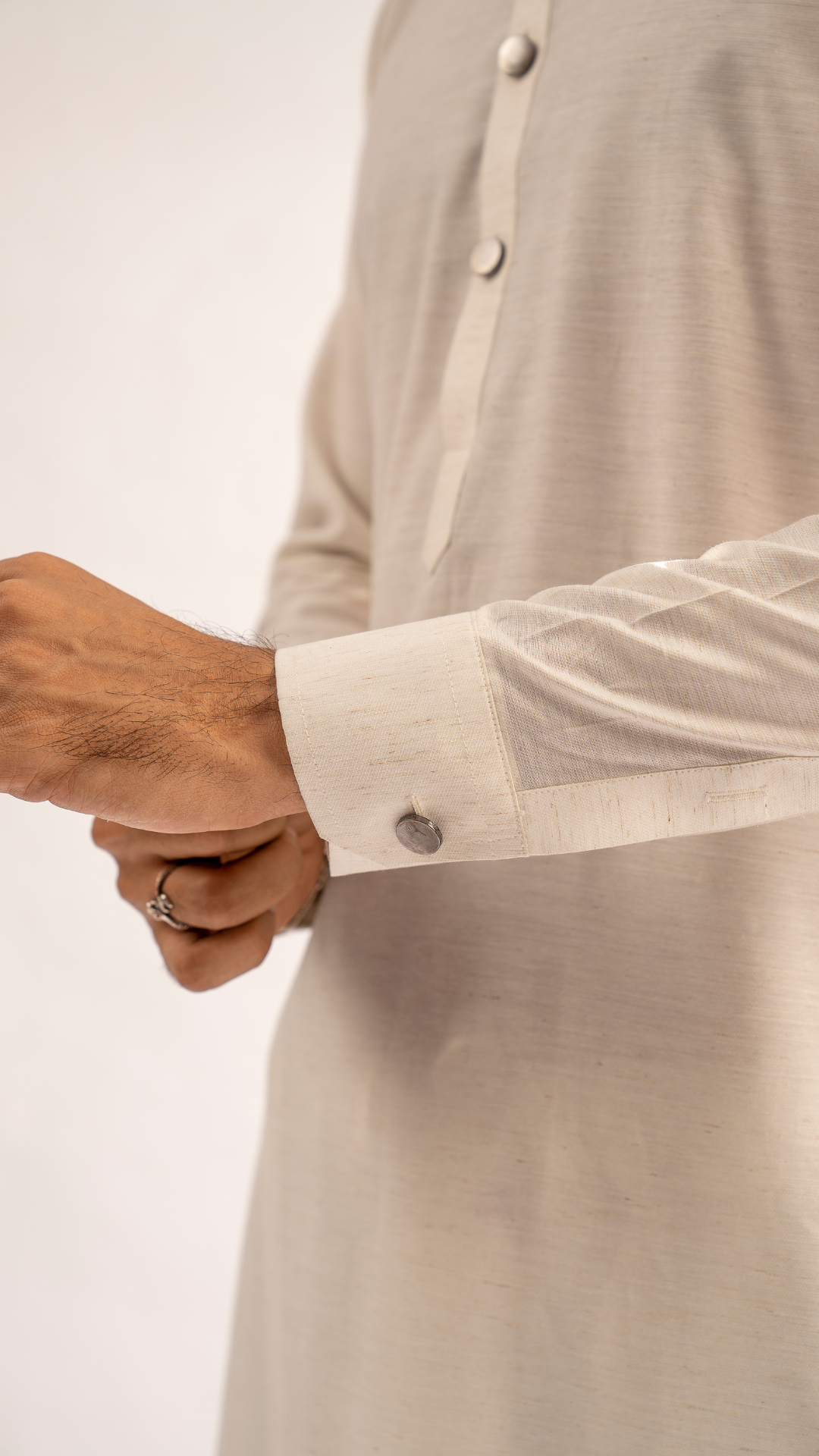 White Metal Button Cotton Shalwar Kameez (2-Piece) - Image 2