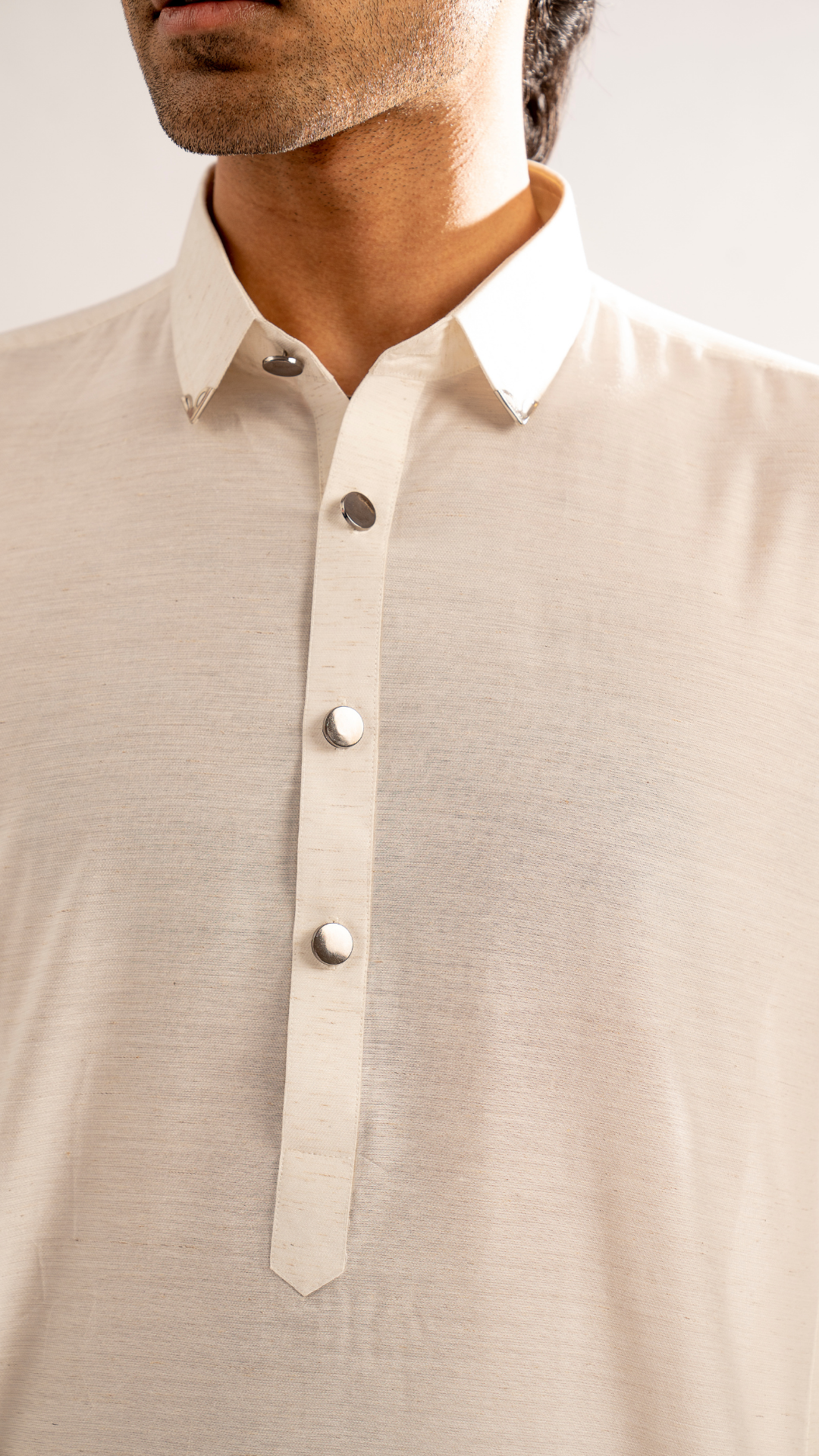 White Metal Button Cotton Shalwar Kameez (2-Piece) - Image 4