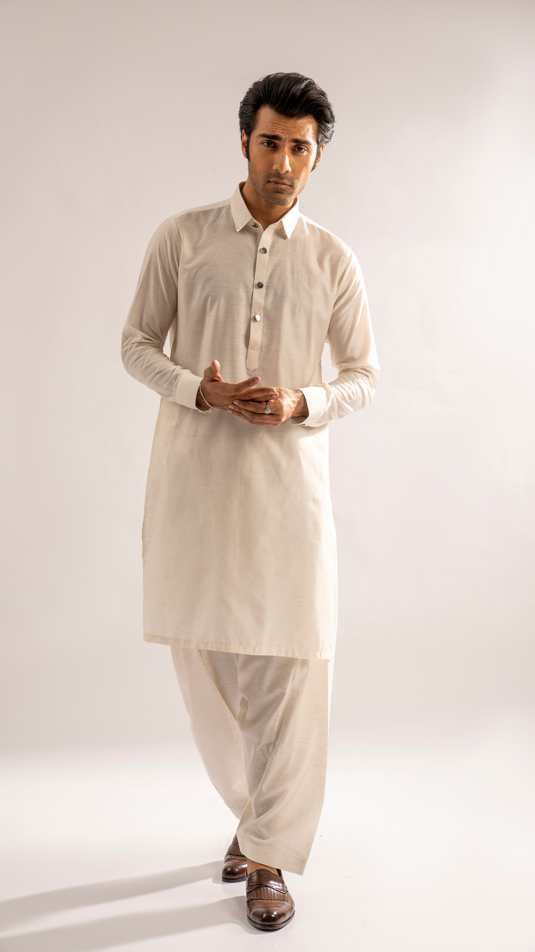 White Metal Button Cotton Shalwar Kameez (2-Piece) - Image 6
