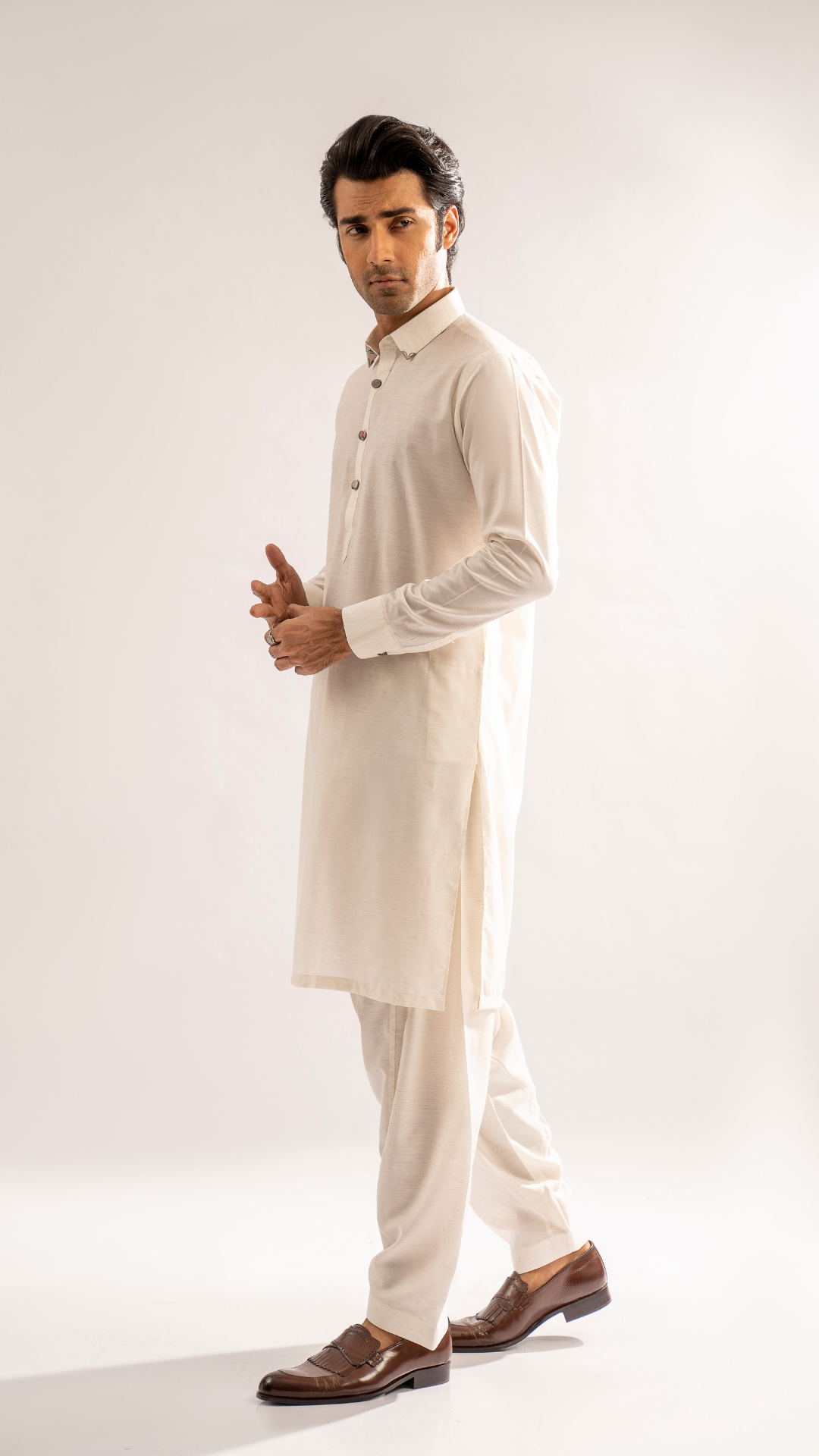 White Metal Button Cotton Shalwar Kameez (2-Piece) - Image 7