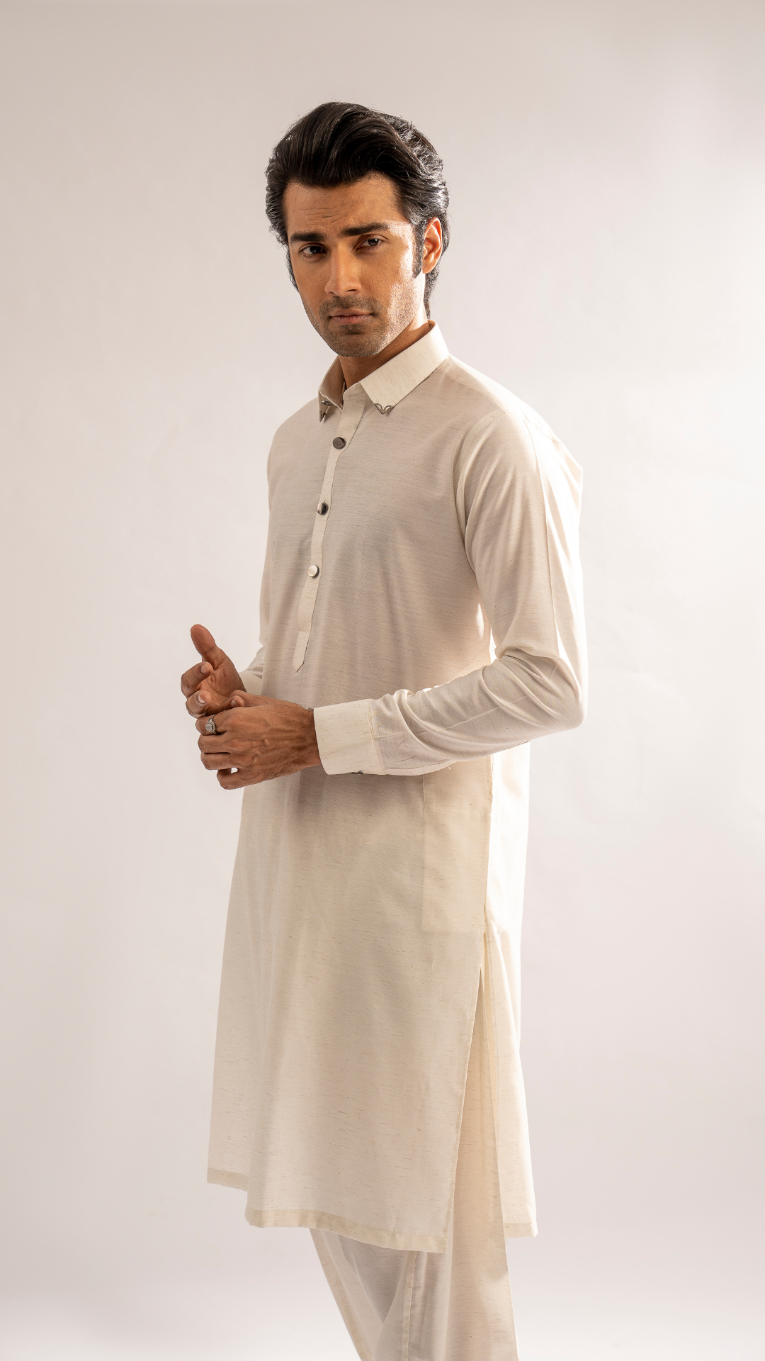White Metal Button Cotton Shalwar Kameez (2-Piece) - Image 8