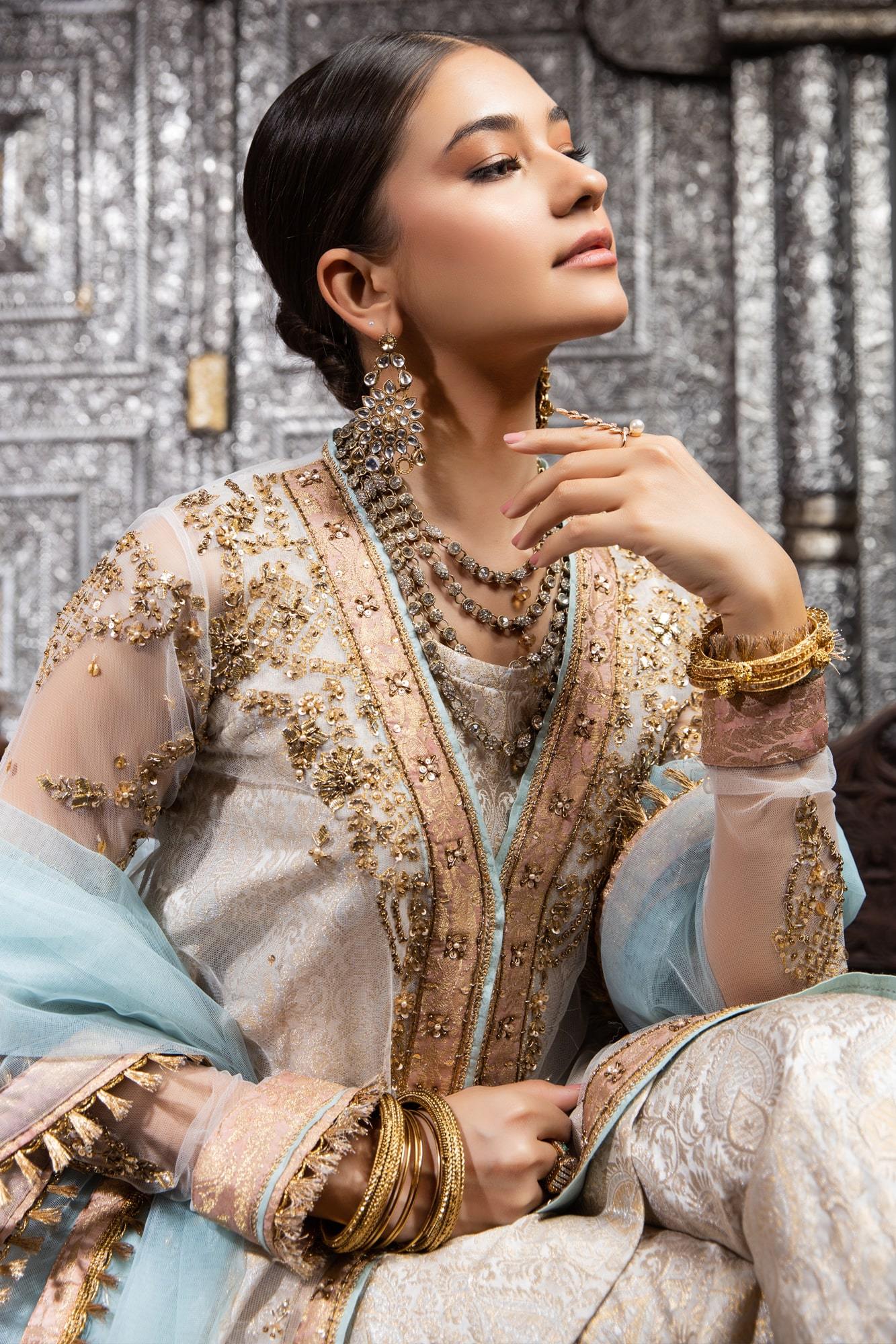 White Hand-Embroidered Net & Banarsi Sharara (4-Piece) - Image 1