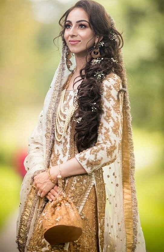 Pakistani White Gold Embroidered Chiffon Sharara (3-Piece) - Image 1