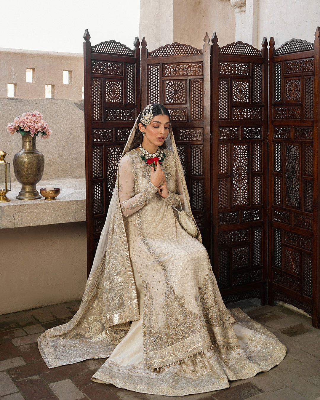 Pearl White Embellished Chiffon & Silk Sharara (3-Piece) - Image 2