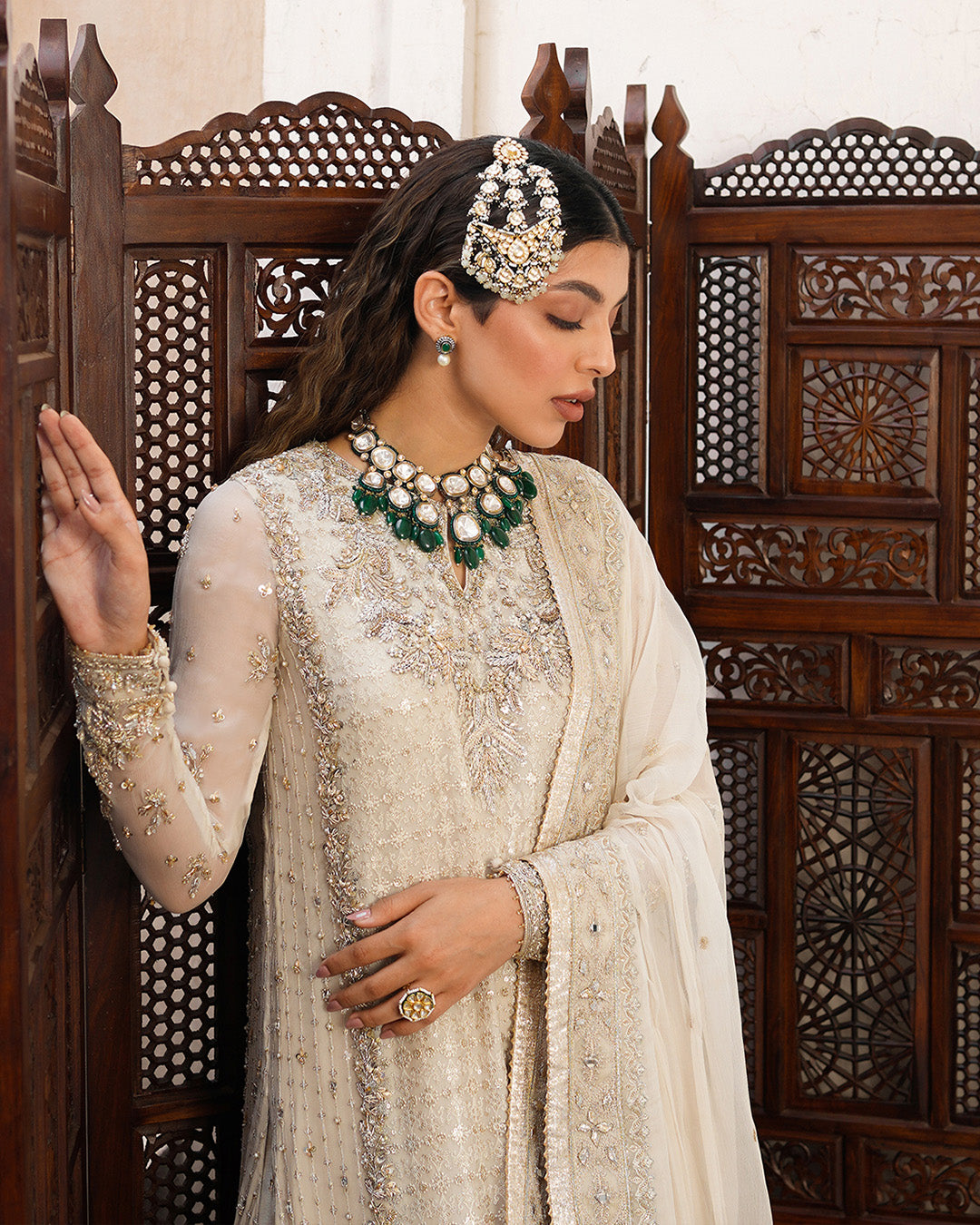 Pearl White Embellished Chiffon & Silk Sharara (3-Piece) - Image 6