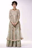 Pakistani White Silver Embroidered Net Flared Dress (2-Piece) - Image 2