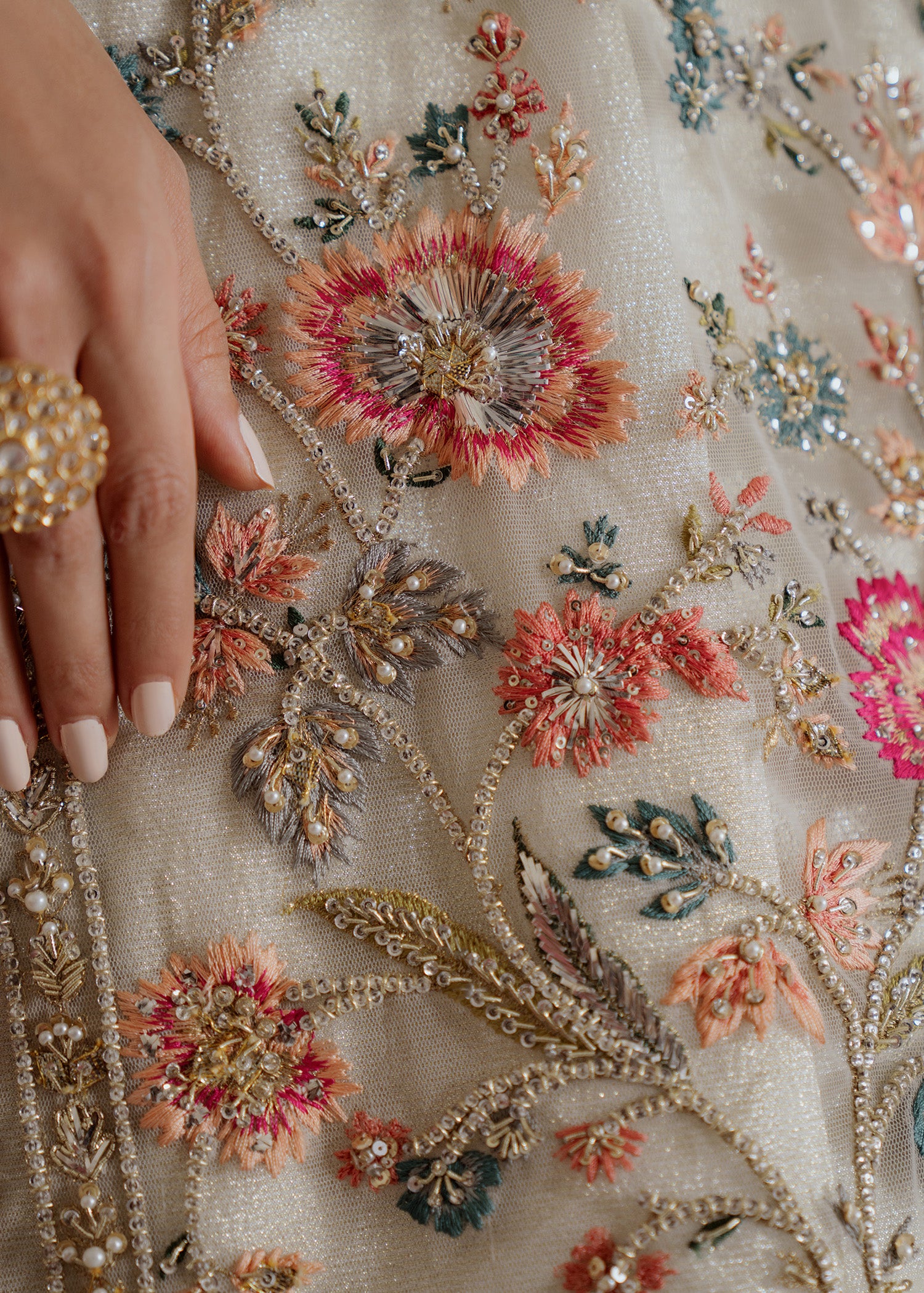 Pakistani White Embroidered Net Kurti with Raw Silk Sharara (3-Piece) - Image 3