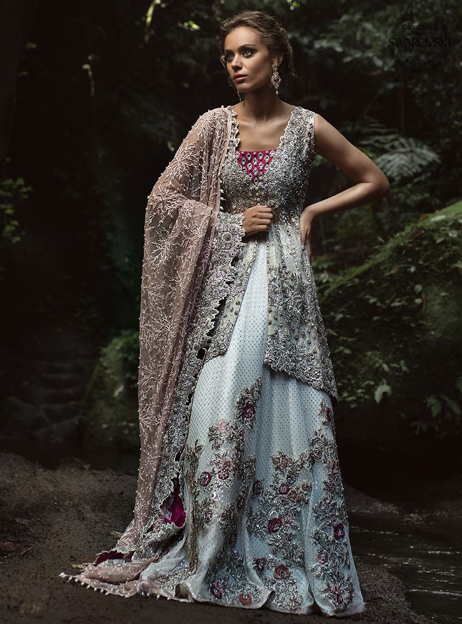 Pakistani White Swarovski Kora Dabka Net Sharara (3-Piece) - Image 1