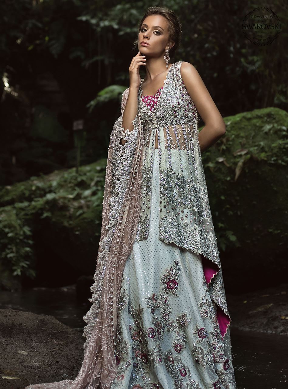 Pakistani White Swarovski Kora Dabka Net Sharara (3-Piece) - Image 2