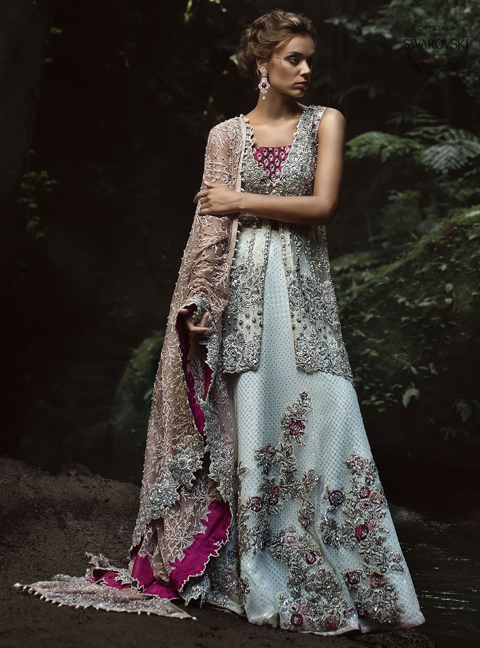 Pakistani White Swarovski Kora Dabka Net Sharara (3-Piece) - Image 3