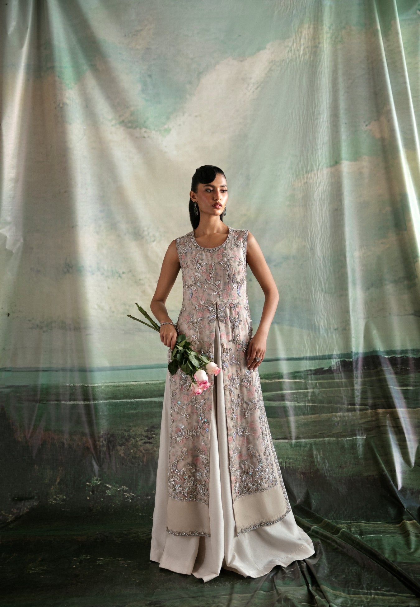 White Embellished Organza Sharara Set (2-Piece) - Image 1