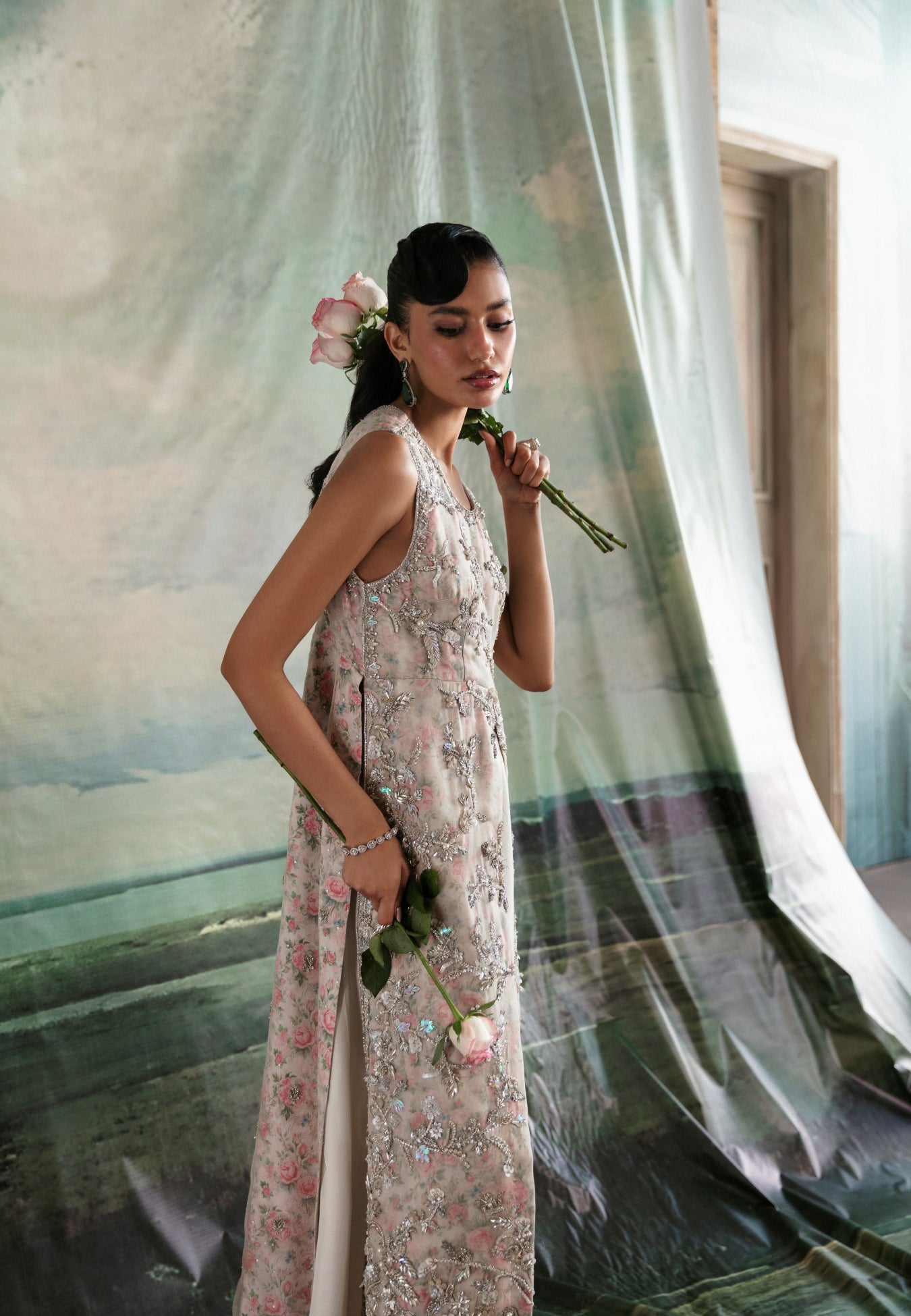 White Embellished Organza Sharara Set (2-Piece) - Image 2