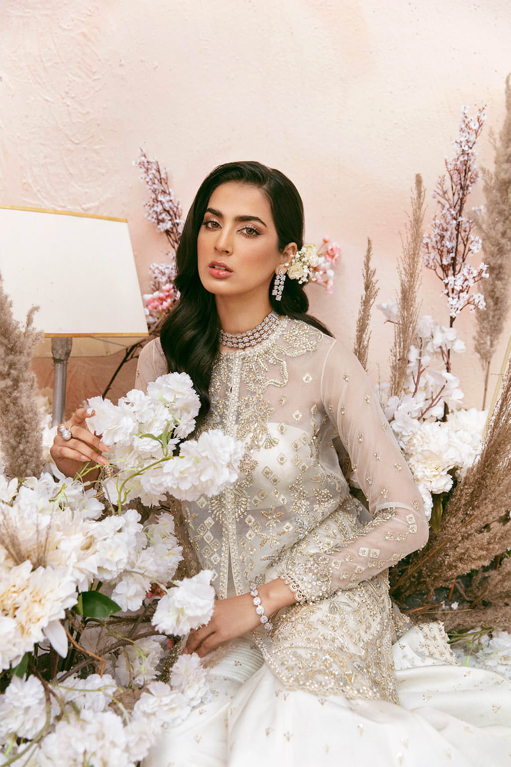 Pearl White Embroidered Organza Sharara (3-Piece) - Image 3