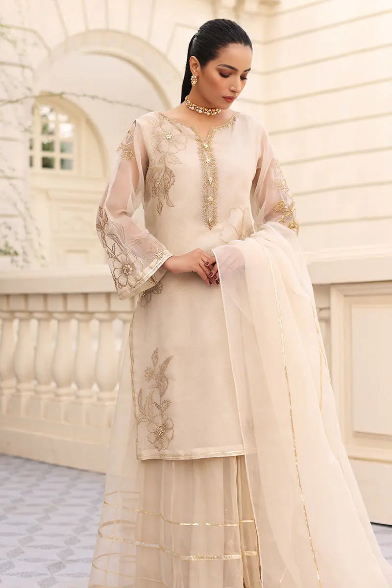 White Embroidered Organza Sharara Set (3-Piece) - Image 2