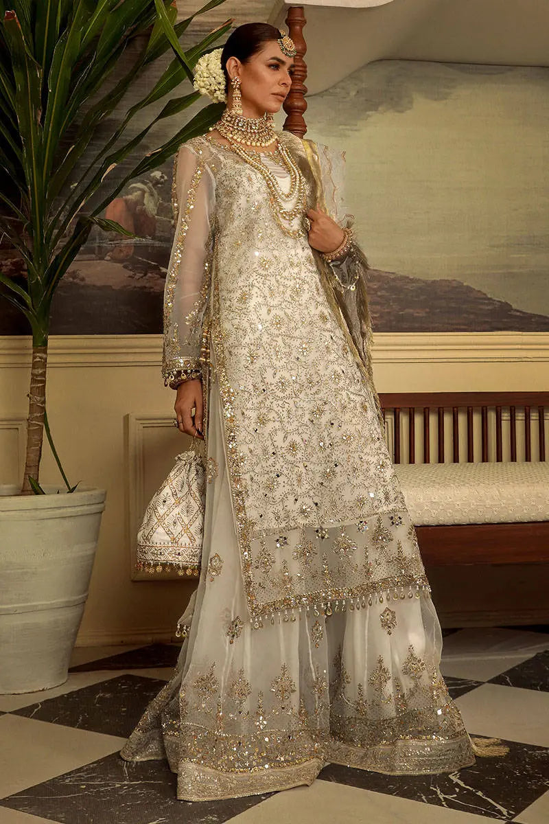 Pakistani White Embroidered Organza Sharara Set (3-Piece) - Image 2