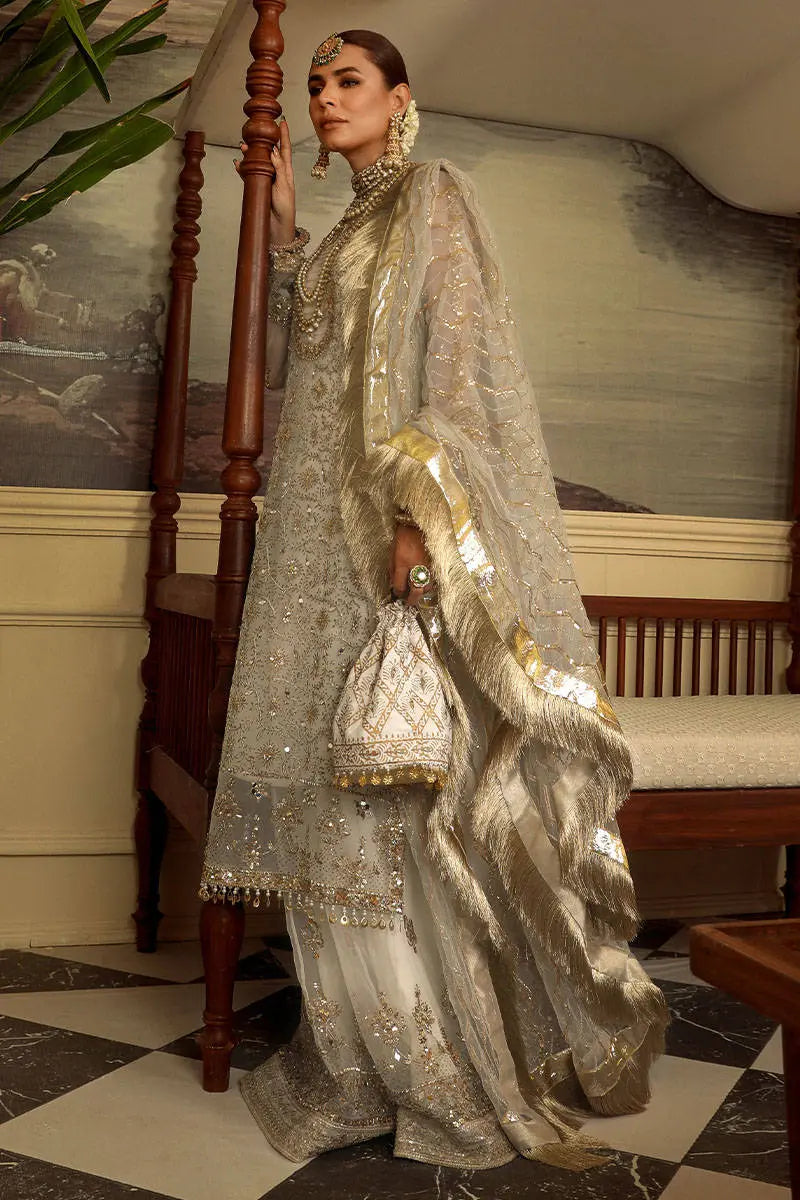 Pakistani White Embroidered Organza Sharara Set (3-Piece) - Image 3