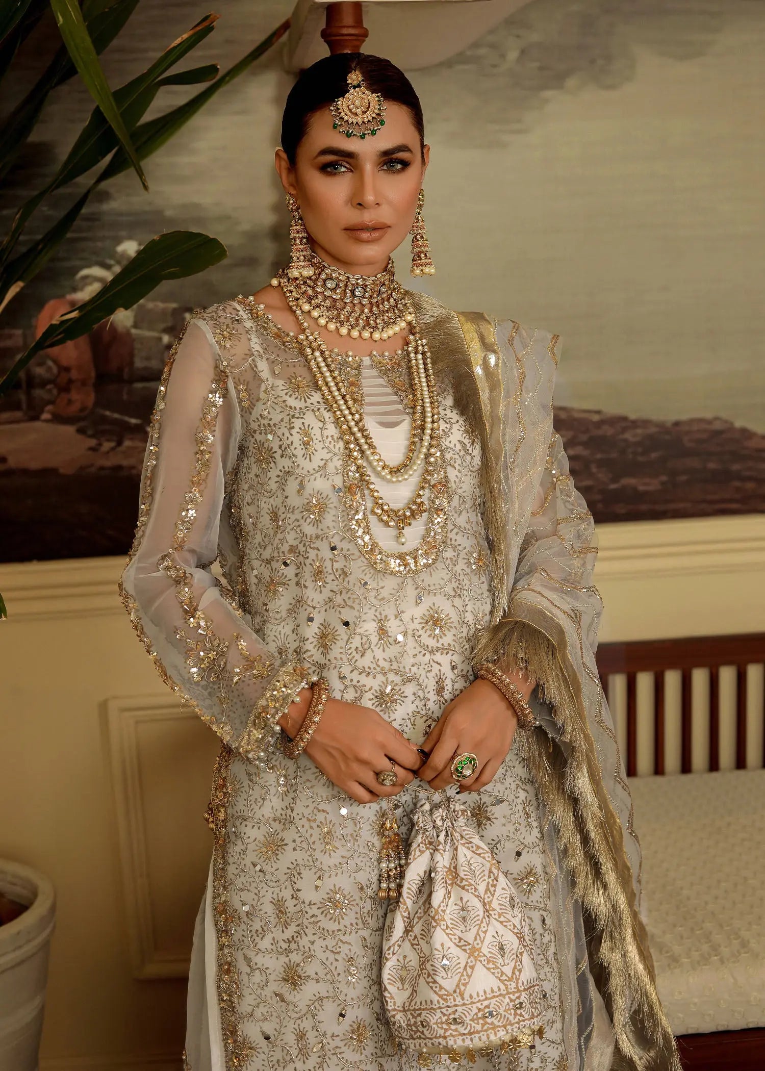 Pakistani White Embroidered Organza Sharara Set (3-Piece) - Image 6