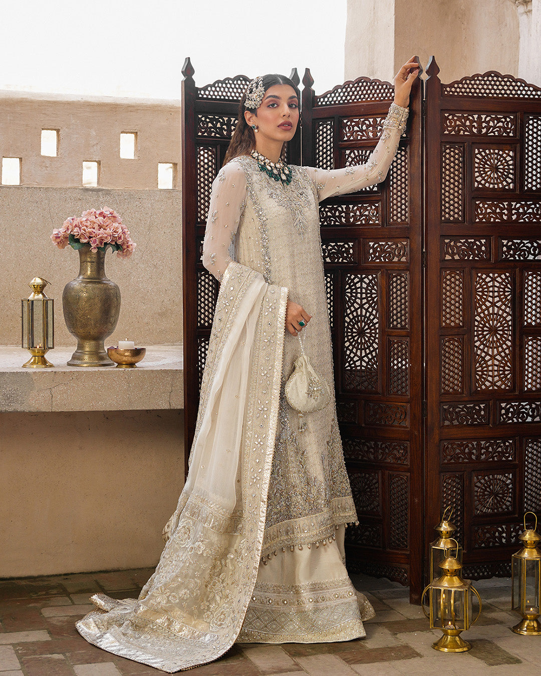 Pearl White Embellished Chiffon Bridal Sharara (3-Piece) - Image 5