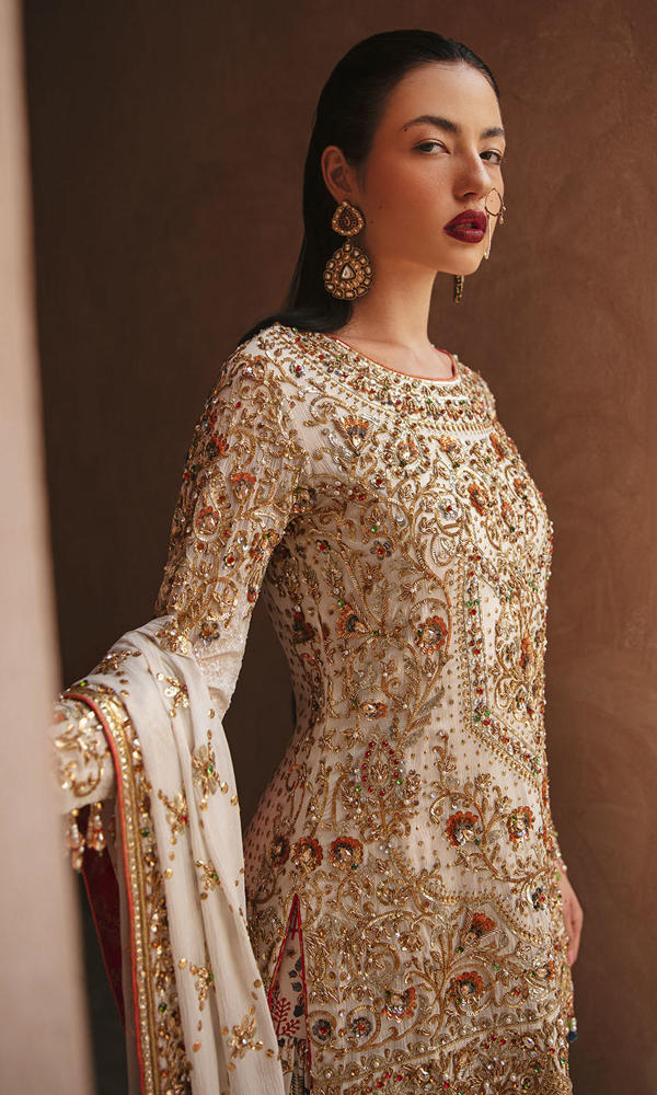 White Embellished Silk Sharara Set (3-Piece) - Image 7