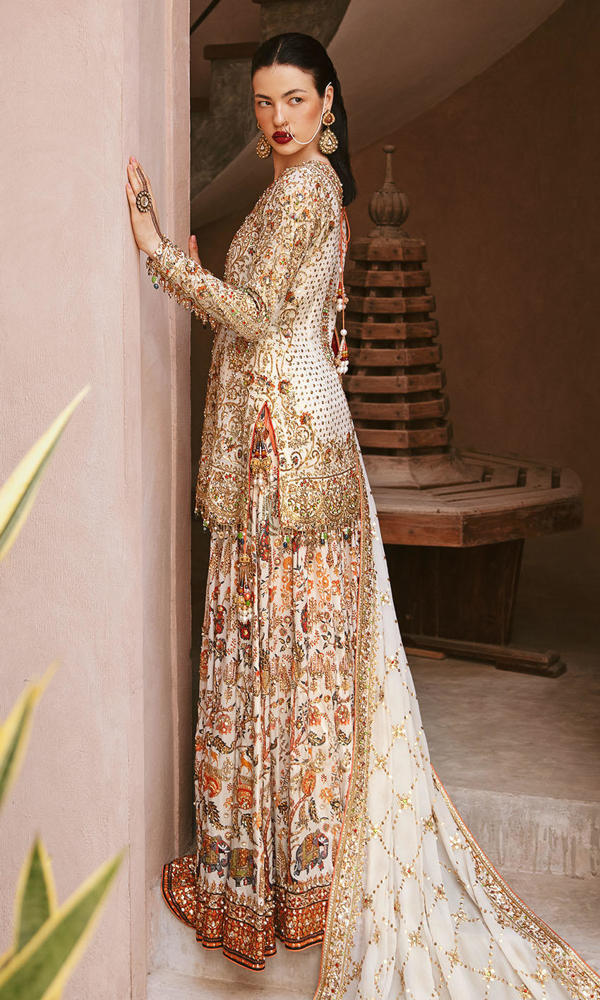 White Embellished Silk Sharara Set (3-Piece) - Image 8