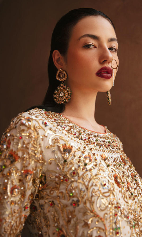 White Embellished Silk Sharara Set (3-Piece) - Image 9