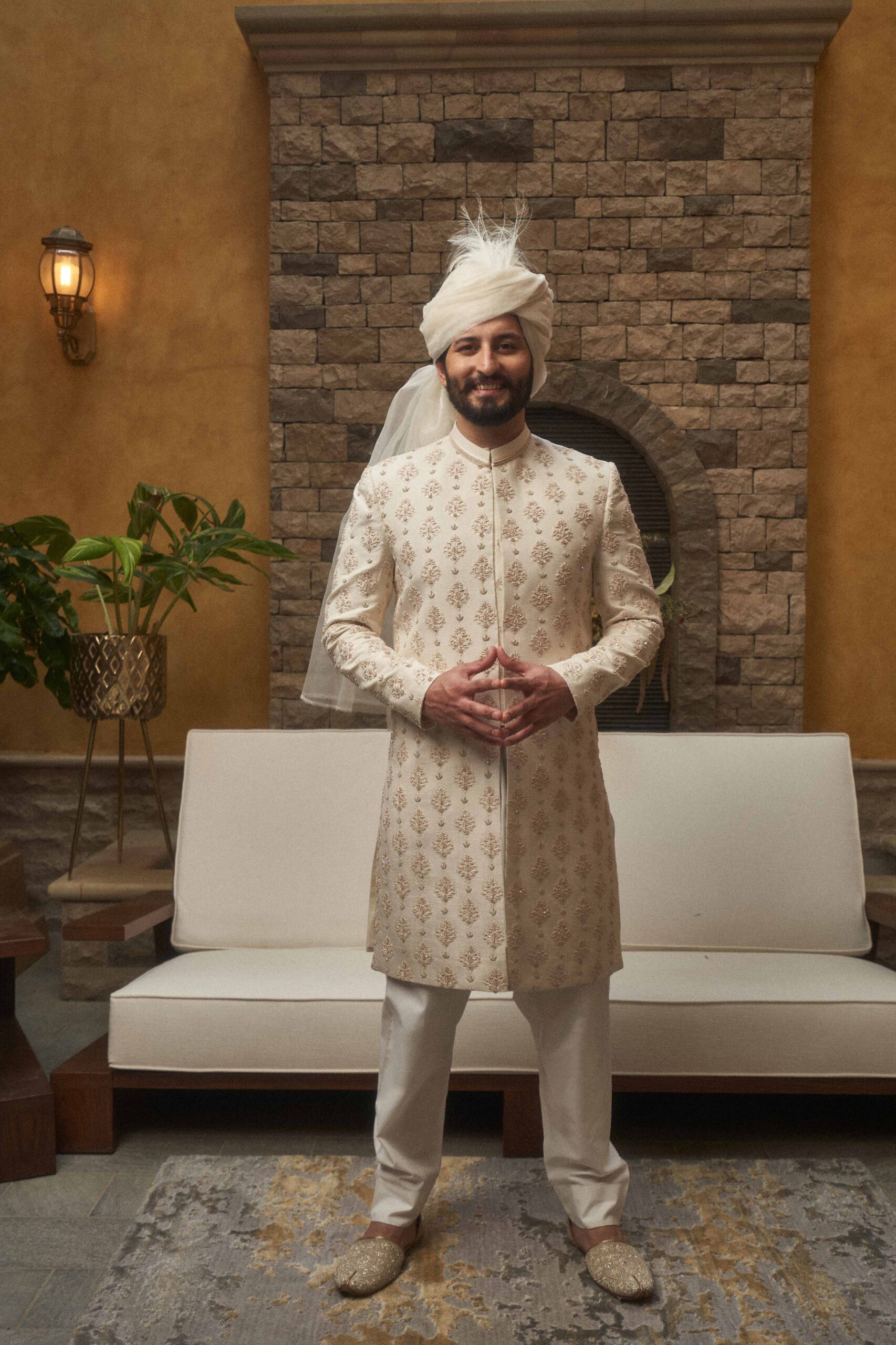 Dover White Embroidered Silk-Blend Sherwani (3-Piece) - Image 1